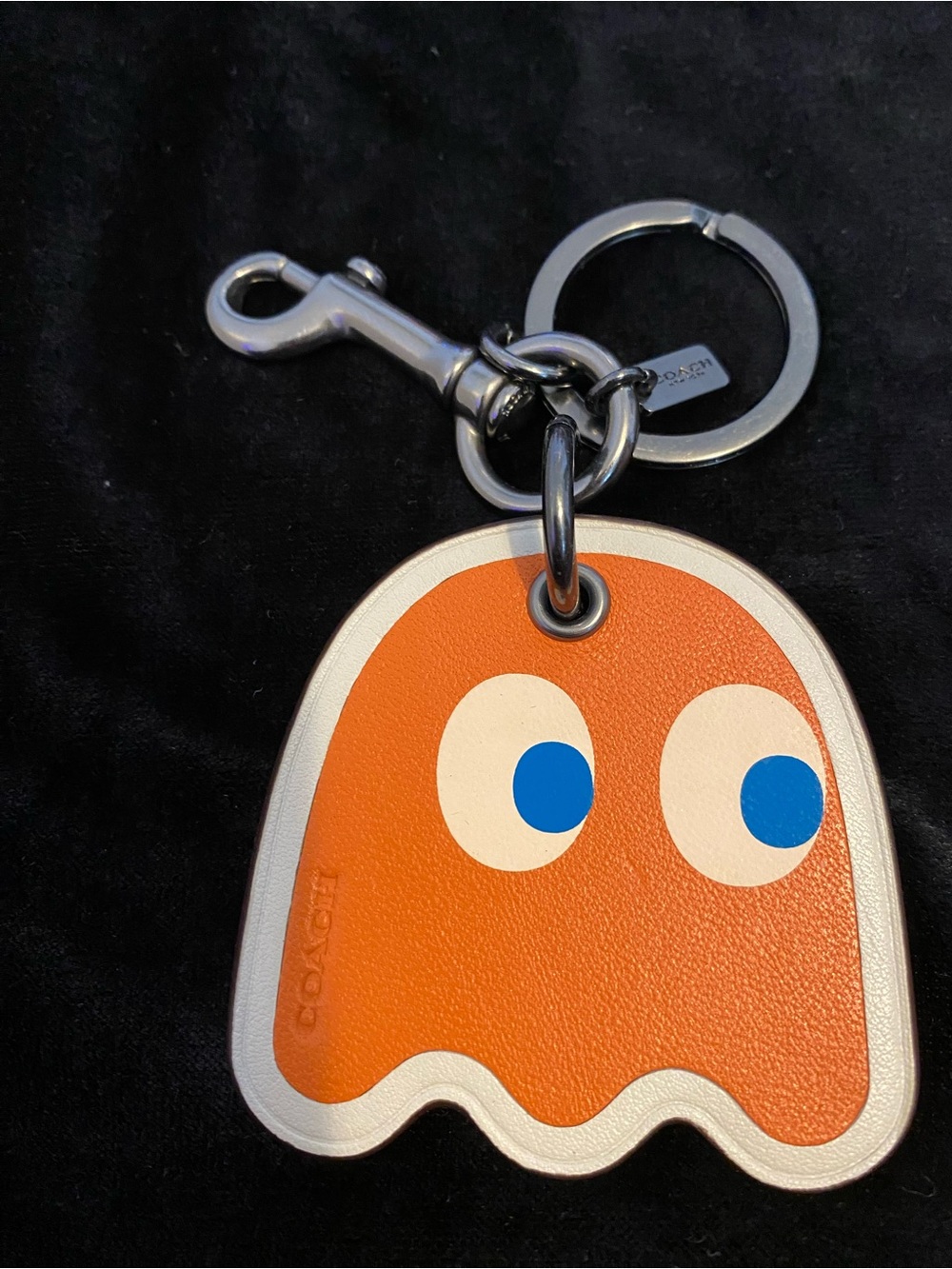 Coach Orange Pac man Pacman Ghost Leather Keychain key fob bag charm